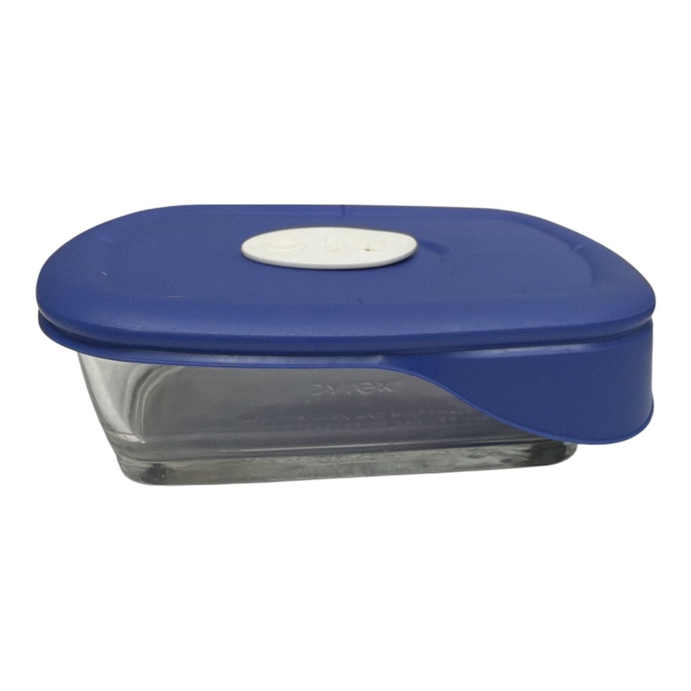 PYREX 8210 Glass 1-7/8 Cup Dish Blue Vent Lid Fridge Keeper Steamer 2pc EUC